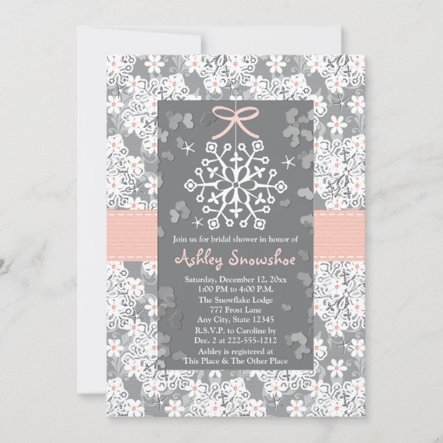 Pink Snowflake Bridal Shower Invitations (Front)