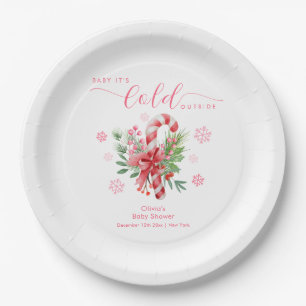 Pink Snowflake Festive Candy Girl Baby Shower Paper Plate