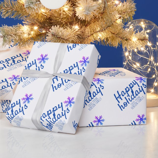 Pink Snowflake Festive Script Happy Holiday Wrapping Paper (Holidays)