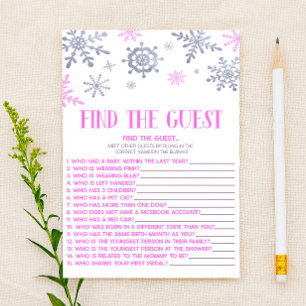 Pink Snowflake Find The Guest Baby Shower Game Stationery