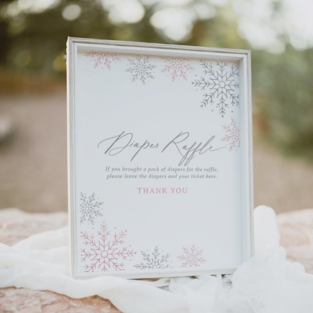Pink Snowflake Girl Baby Shower Diaper Raffle Sign (Creator Uploaded)