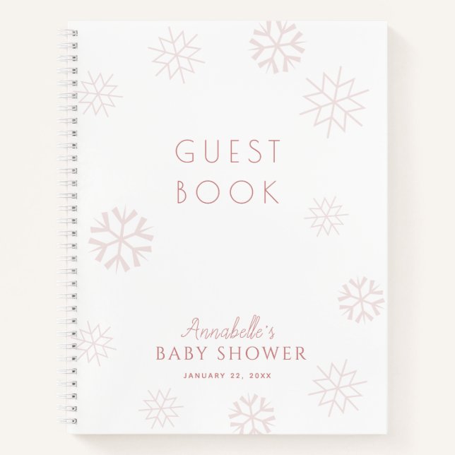 Pink Snowflake Girl Baby Shower Guest Book (Front)