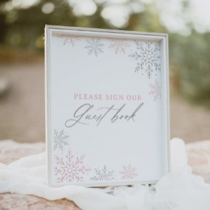 Pink Snowflake Girl Baby Shower Guest book Sign