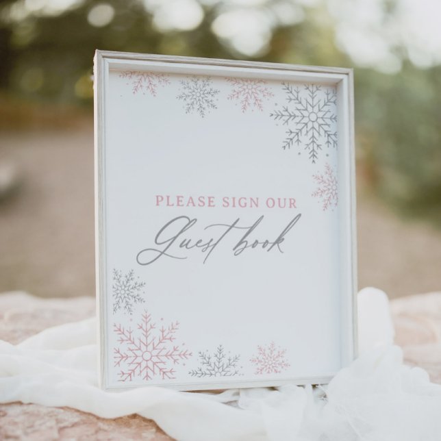 Pink Snowflake Girl Baby Shower Guest book Sign (Creator Uploaded)