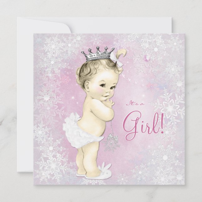 Pink Snowflake Girls Winter Wonderland Baby Shower Invitation (Front)