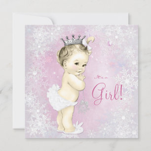 Pink Snowflake Girls Winter Wonderland Baby Shower Invitation