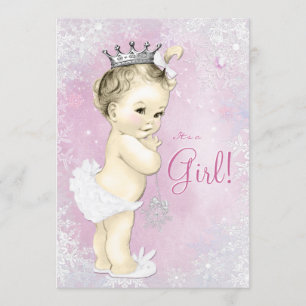 Pink Snowflake Girls Winter Wonderland Baby Shower Invitation