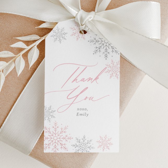 Pink Snowflake Glitter Birthday Gift Tags (Creator Uploaded)