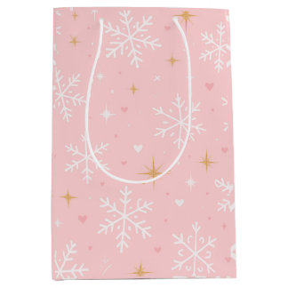 Pink Snowflake & Gold Sparkle Christmas Gift Bag 