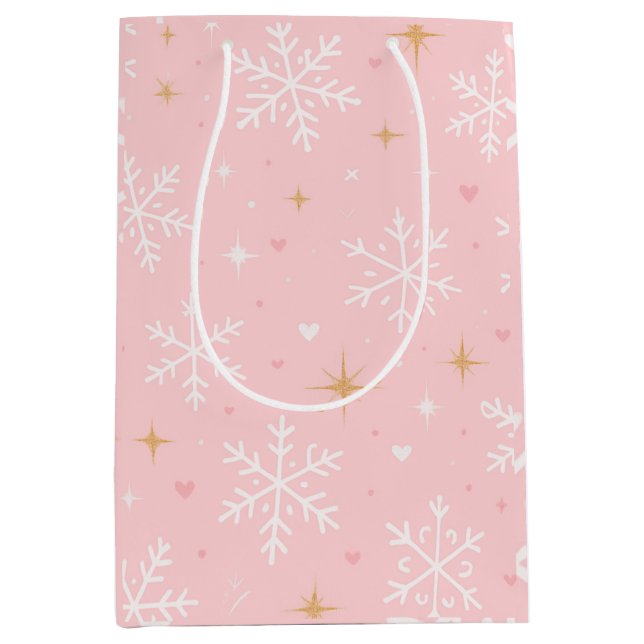 Pink Snowflake & Gold Sparkle Christmas Gift Bag  (Front)