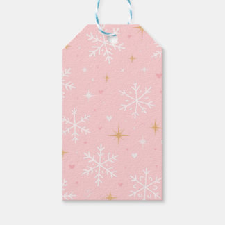 Pink Snowflake & Gold Sparkle Christmas Gift Tag 