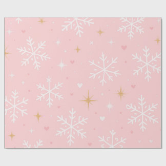 Pink Snowflake & Gold Sparkle Christmas  Wrapping Paper