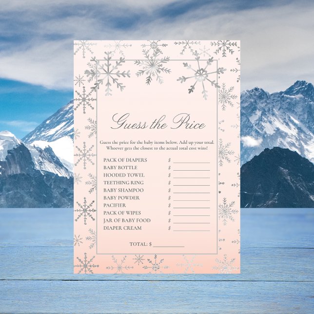 Pink Snowflake Guess The Price Baby Shower Game Invitation (Creator Uploaded)