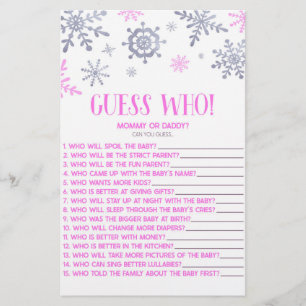  Pink Snowflake Guess Who! Baby Shower Game Stationery