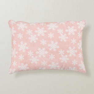 Pink Snowflake Holiday Christmas Girl Feminine     Decorative Cushion