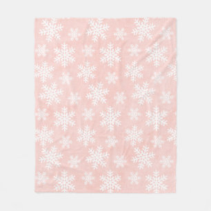 Pink Snowflake Holiday Christmas Girl Feminine Fleece Blanket