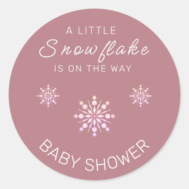 Pink Snowflake Is On The Way Baby Shower  Classic Round Sticker (Front)
