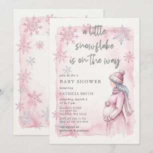 Pink Snowflake is on the way Winter Baby Shower Invitation