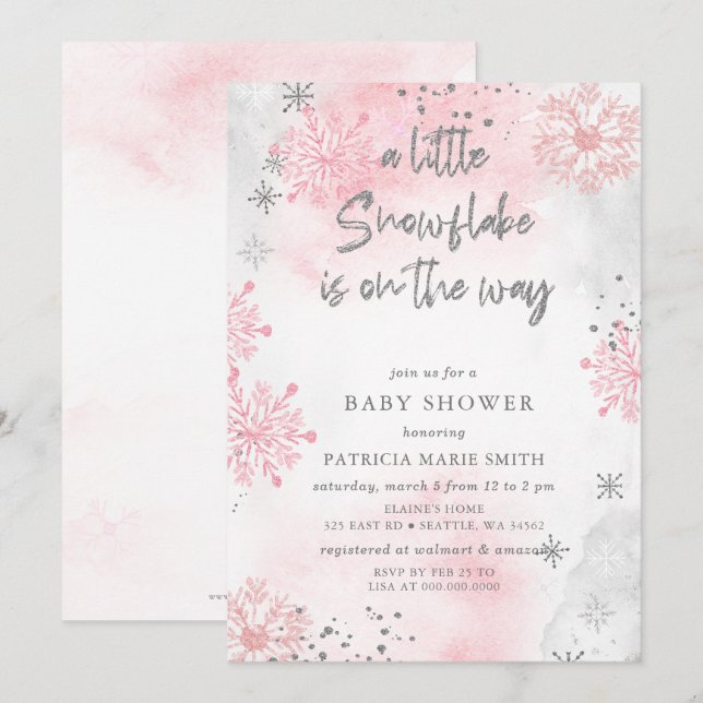 Pink Snowflake is on the way Winter Baby Shower Invitation (Front/Back)