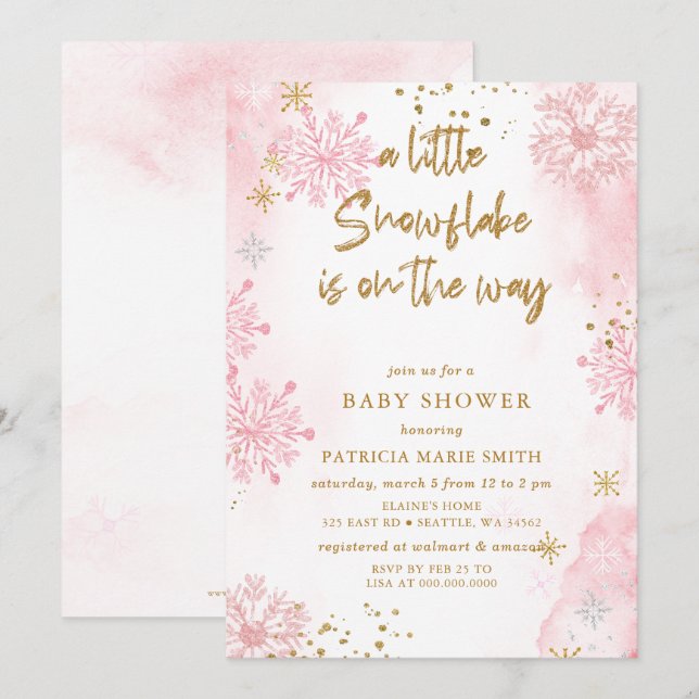 Pink Snowflake is on the way Winter Baby Shower Invitation (Front/Back)
