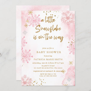 Pink Snowflake is on the way Winter Baby Shower Invitation