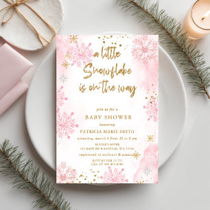 Pink Snowflake is on the WAY Winter Baby Shower Invitation