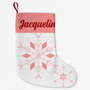 Pink Snowflake JOY with Name Small Christmas Stocking