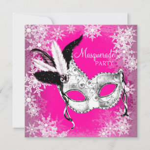 Pink Snowflake Masquerade Party Invitation