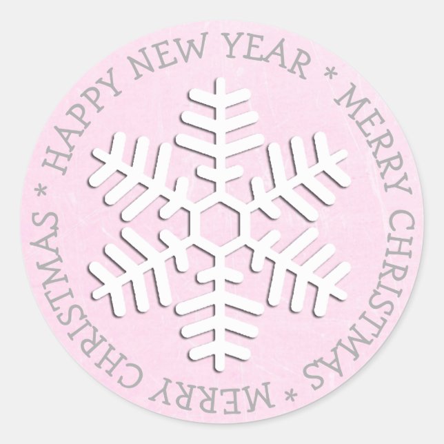 Pink Snowflake Merry Christmas Sticker (Front)