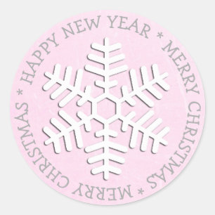 Pink Snowflake Merry Christmas Sticker