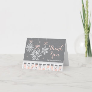 Pink Snowflake Mobile Baby Shower Thank You Card