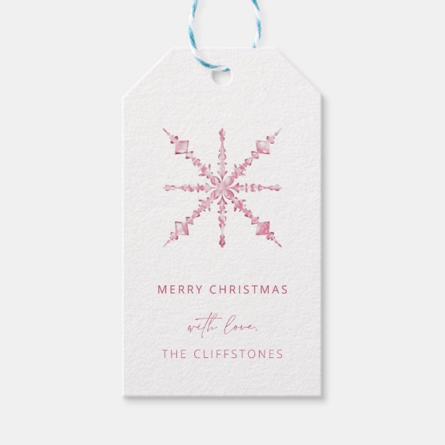 Pink Snowflake Nutcracker Christmas Gift Tag (Front)
