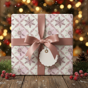 Pink Snowflake Pattern Winter Wrapping Paper