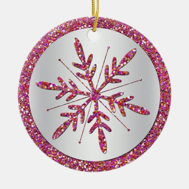 Pink Snowflake Photo Quinceañera Keepsake Ornament (Front)
