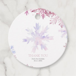 Pink Snowflake Round Favour Tag for First Birthday