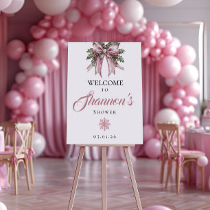 Pink Snowflake Welcome Sign Winter Shower