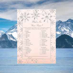 Pink Snowflake What's In Your Purse Shower Game Invitation