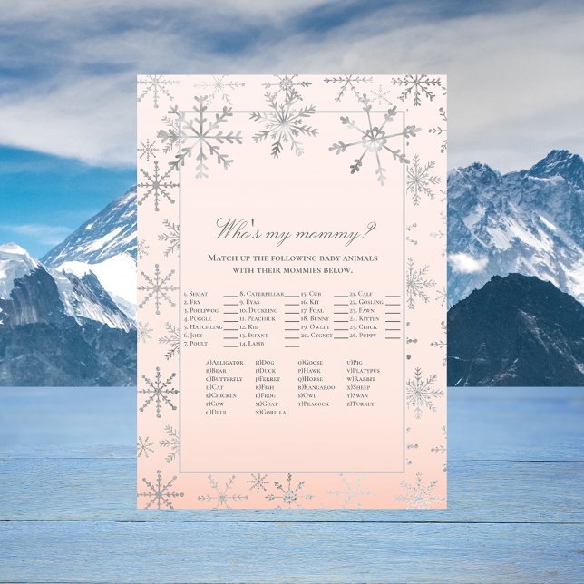 Pink Snowflake Who's My Mummy Baby Shower Game Invitation (Creator Uploaded)
