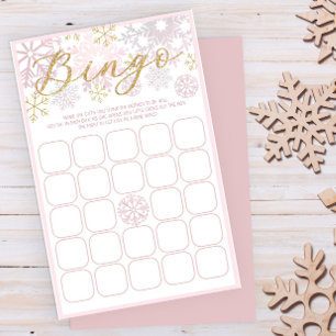Pink Snowflake Winter Baby Shower Bingo Game