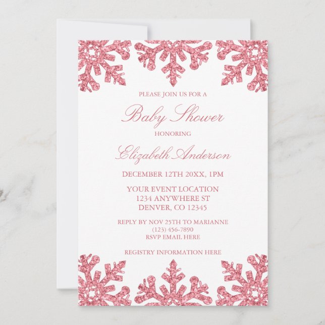 Pink Snowflake Winter Baby Shower Invitation (Front)