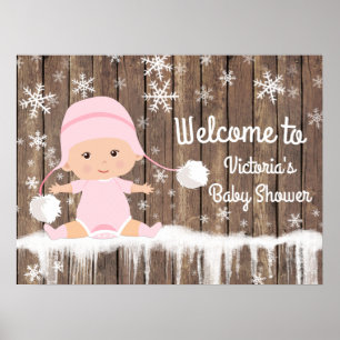 Pink Snowflake Winter Baby Shower Sign