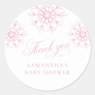 Pink Snowflake Winter Baby Shower Stickers