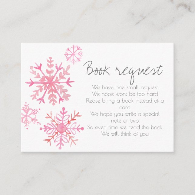 Pink snowflake winter book request babyshower card (Front)