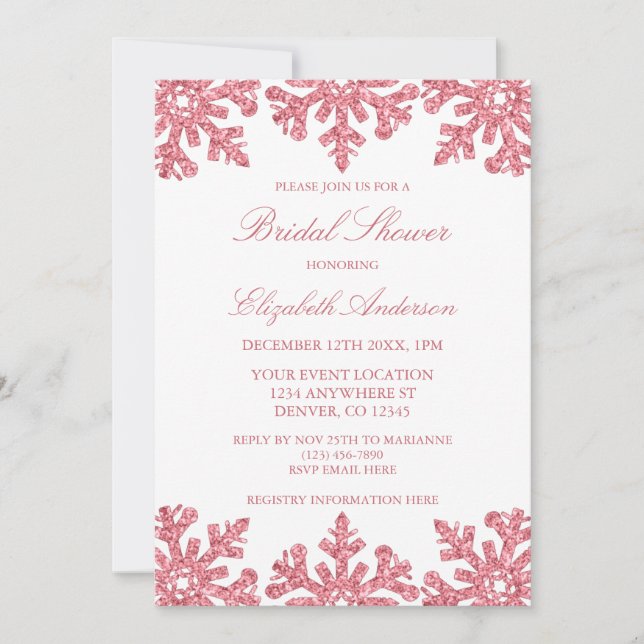 Pink Snowflake Winter Bridal Shower Invitation (Front)