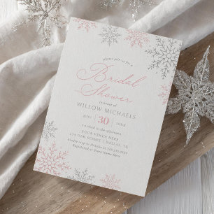 Pink Snowflake Winter Bridal Shower Invitation