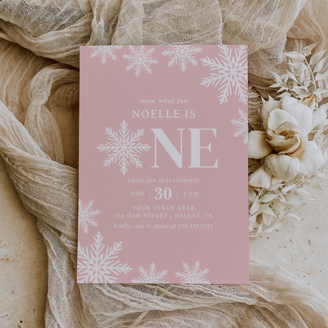 Pink Snowflake Winter Girl 1st Birthday Invitation (Creator Uploaded)