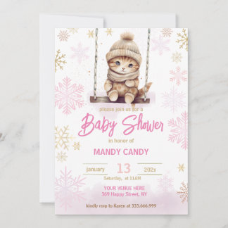 Pink Snowflake Winter Girl Baby Shower Invitation