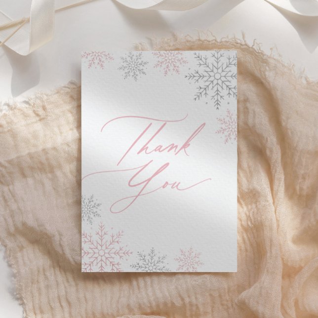 Pink Snowflake Winter Girl Baby Shower Thank You Card (Creator Uploaded)