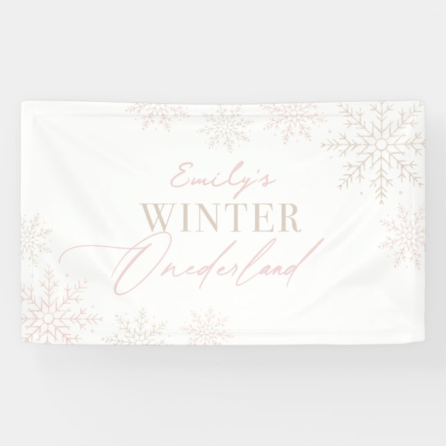 Pink Snowflake Winter Onederland 1st Birthday Banner (Horizontal)