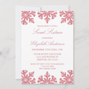 Pink Snowflake Winter Sweet 16 Invitation
